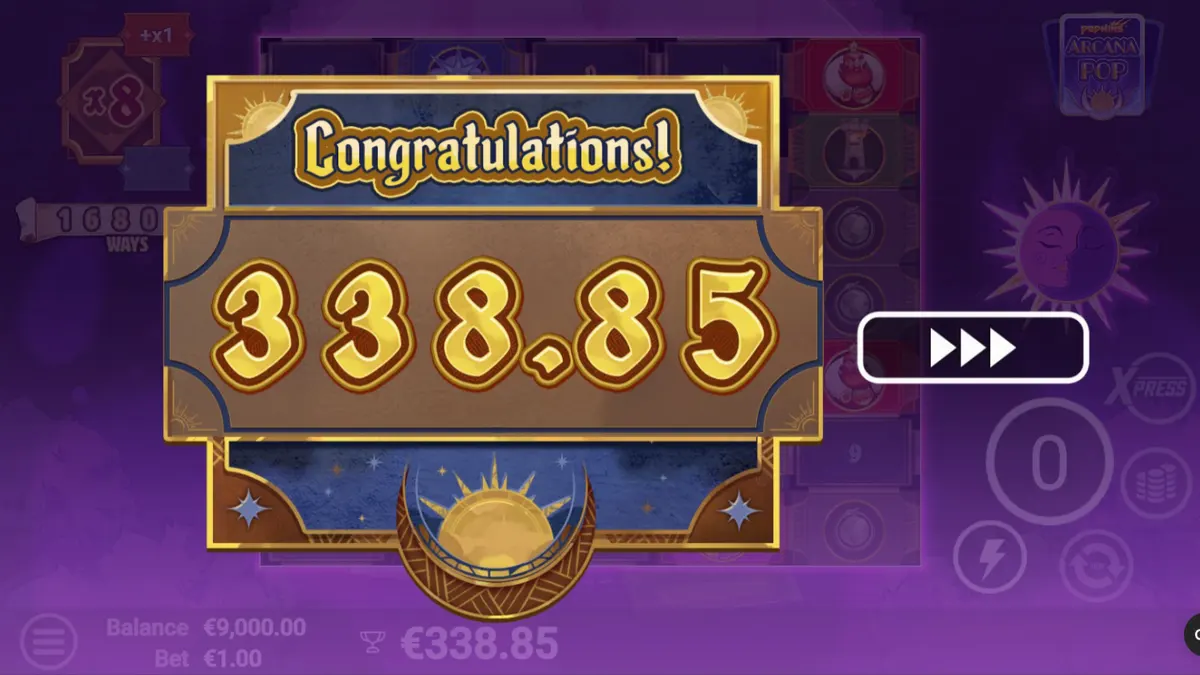Interface mística e mágica do slot Arcana Pop com símbolos de tarô